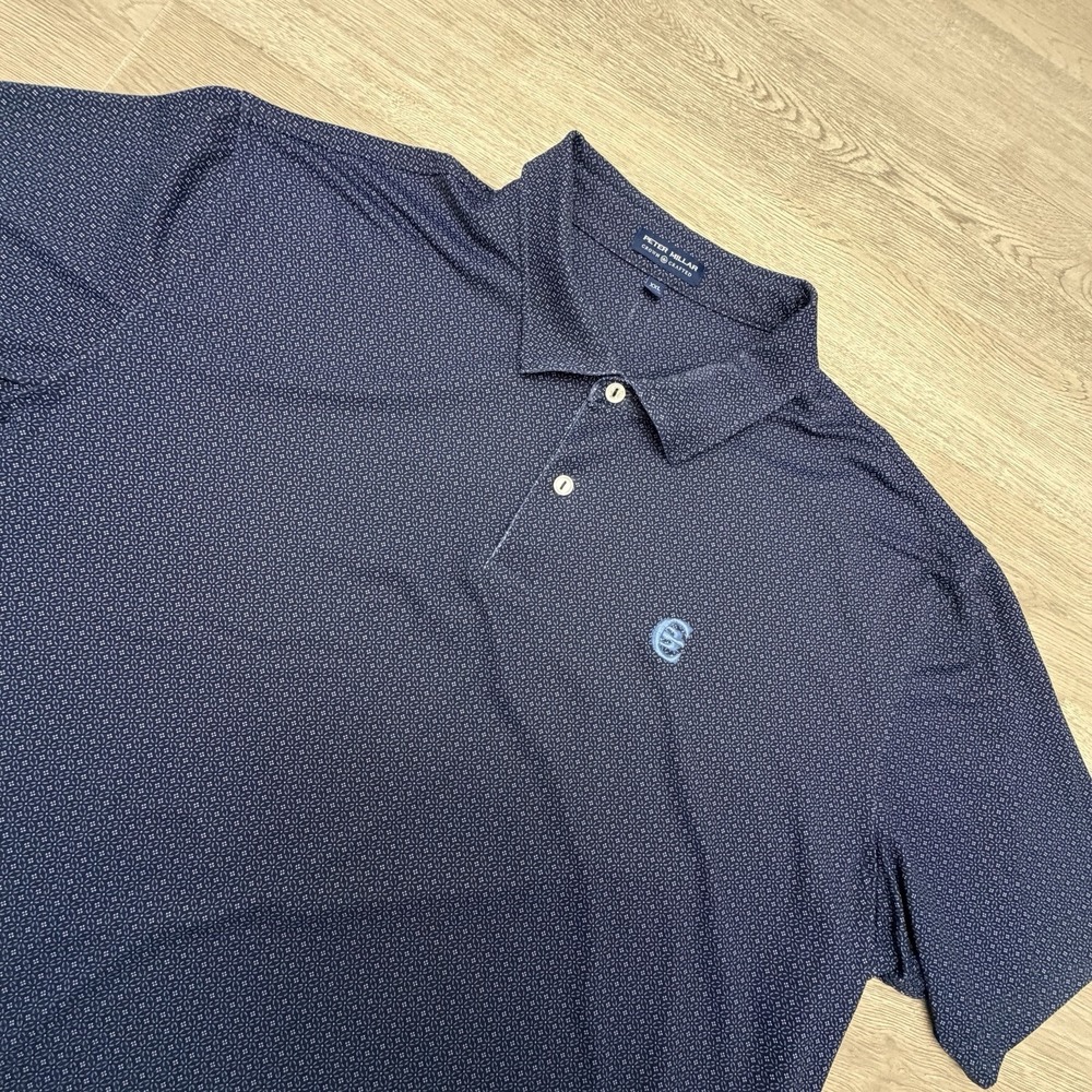 Peter Millar Crown Crafted Polo Shirt Men's 2XL Blue Pattern Stretch Golf Casual
